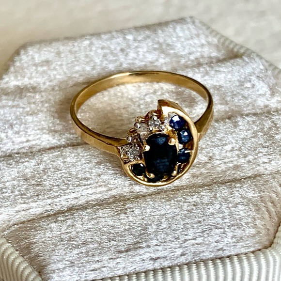 14K SOLID GOLD GENUINE 1.2CT SAPPHIRE & DIAMONDS RING - Picture 8 of 13